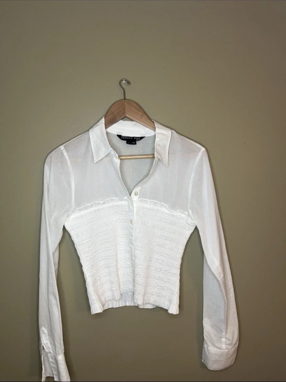 Veronica Beard Emersyn Smocked Cotton Shirt - White - Women’s Size Small